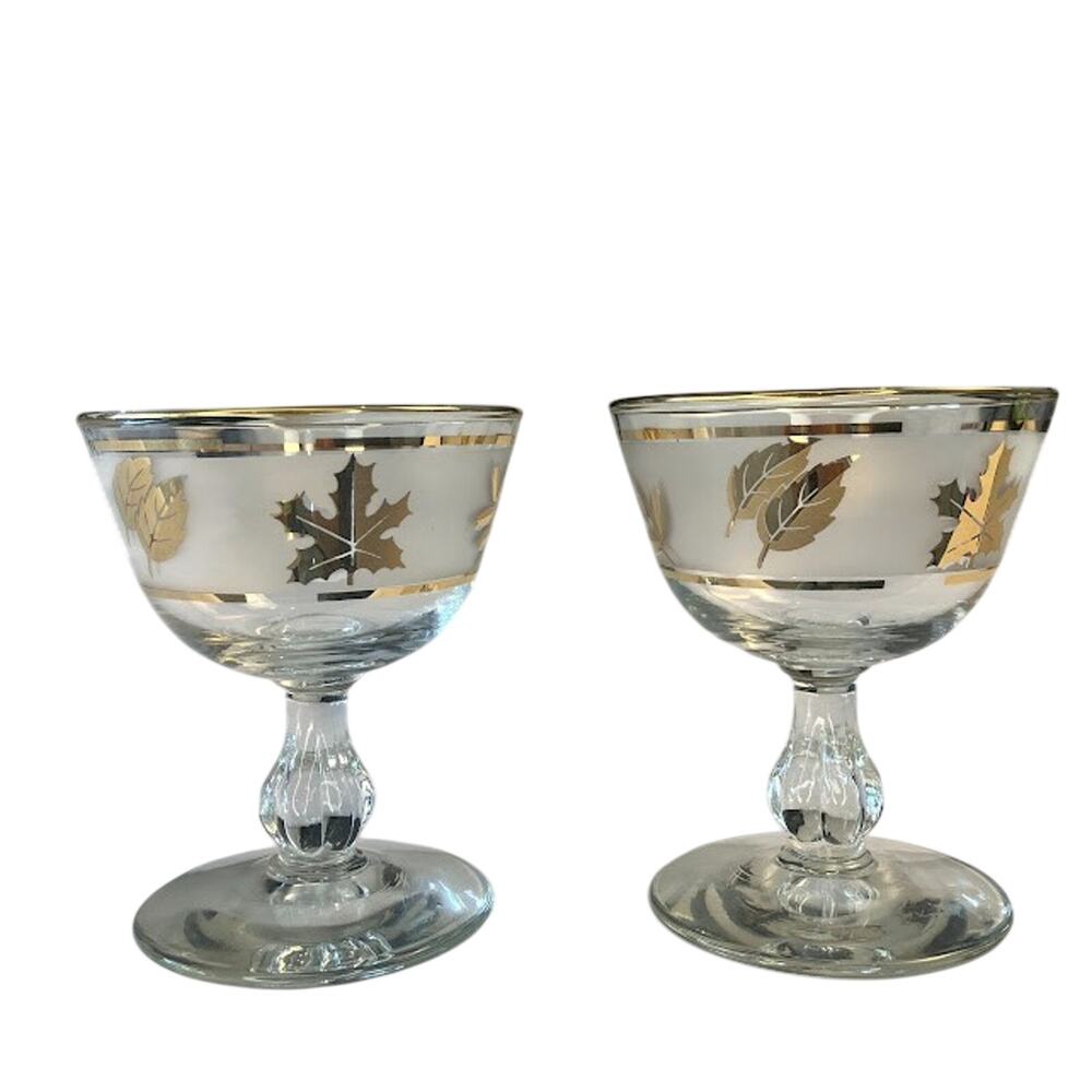 Vintage Libbey Glasses Frosted Foliage Gold Leaf Cordial Small Footed Glasses